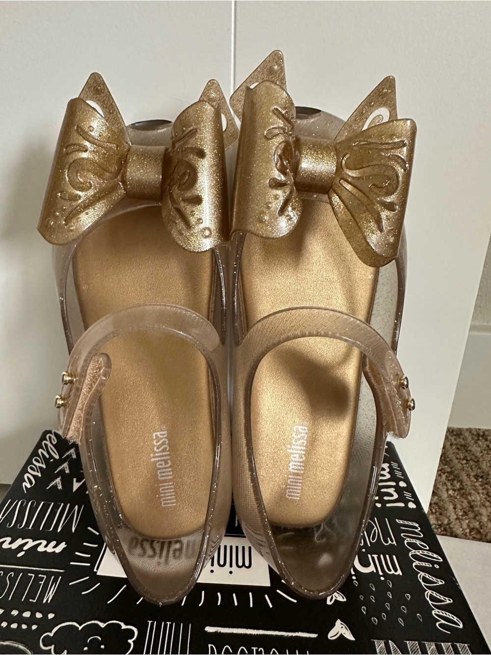 Mini Melissa Kids' Gold Bow Jelly Flats size 10 Little Toddler Girls shoes